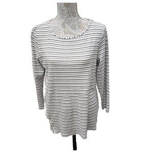 Chico's Top White & Black Striped Button Side Long Sleeve Women's Large